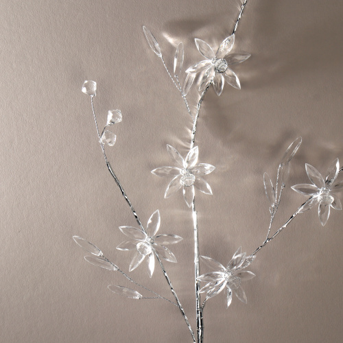 Ветка декоративная стеклярус 68 см 5 цветков / SA15807 /уп 360/серебро