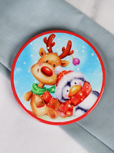 Подставка под горячее, кружку 10 см Друзья Новый Год / КD023 /уп 144/ новогодняя