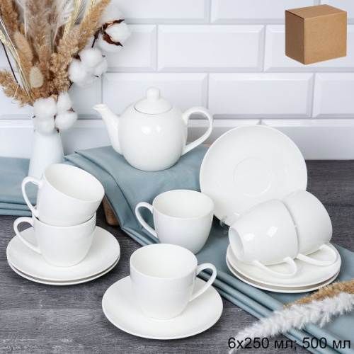 Чайный набор 13 предметов 250 мл Белый / YF8005 /уп 8/ Костяной Акция