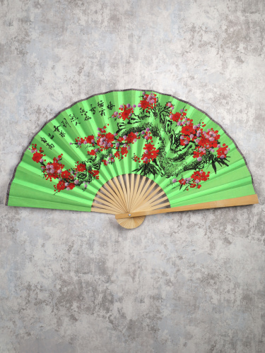 Веер 50 см бамбуковая основа Зеленый с Цветами / 622-11 /уп 50/200/742903     