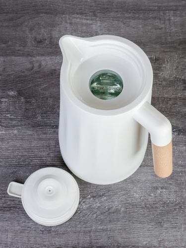 Термос кувшин 1 л с деревянной ручкой Грани / KW-910 /уп 20/ Белый