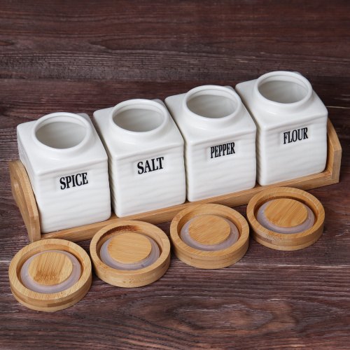 Банка для сыпучих продуктов 4 штуки 300 мл / JC6629B /уп 16/ на подставке