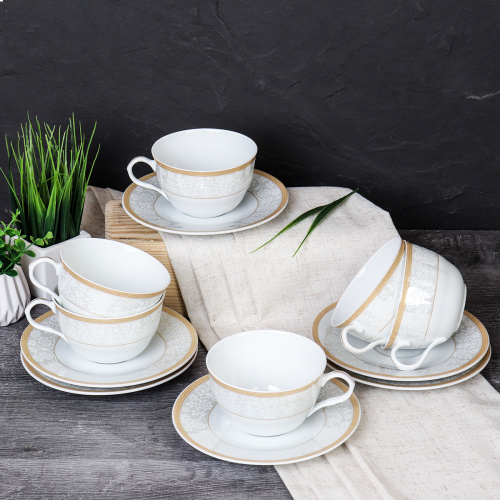 Чайный набор 12 предметов 270 мл тонкостенный / LY-2340 /уп 8/ Цветочный орнамент