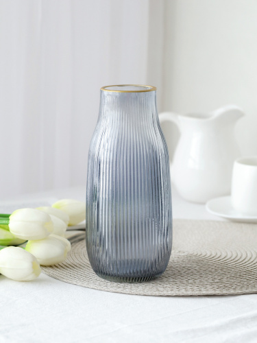 Ваза для цветов 20 см серая с золотой каймой / WRD-105 /уп 30/ без индивидуальной упаковки