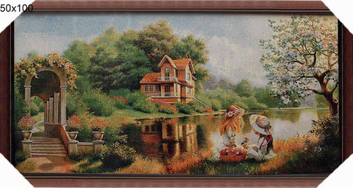 Картина гобелен 50х100 Дети у реки / M004 / KS4020-1 / 