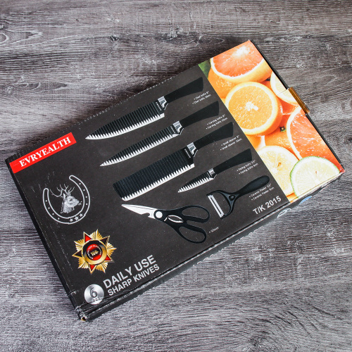 Набор кухонных ножей 6 предметов в коробке / WD-101 /уп 30/ножницы и овощечистка в комплекте