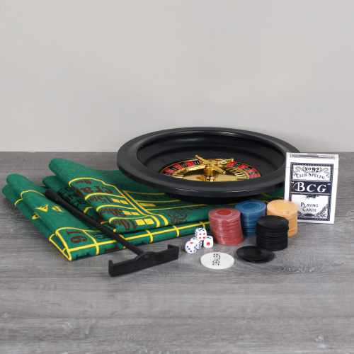 Набор игровой фишки, карты, рулетка, кости, сукно / 6650 /уп 8/