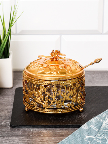 Сахарница с ложкой / 995-8-GOLD /уп 96/