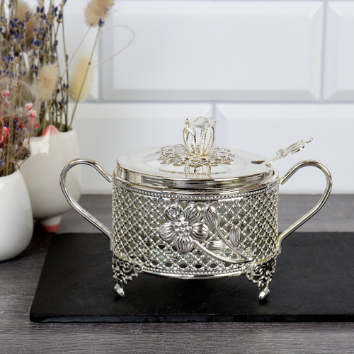 Сахарница 200 мл с ложкой / 889-3-SILVER /уп 96/