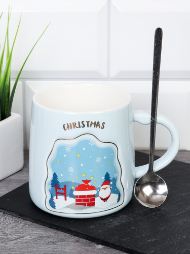 Кружка новогодняя с ложкой/ 400 мл/ 855-5 /уп 60/ 732212/АКЦИЯ