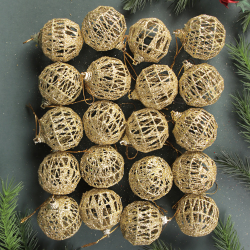 Елочное украшение Шар Ажурный 20 штук 4 см / SF2023-121 /уп 72/ золото