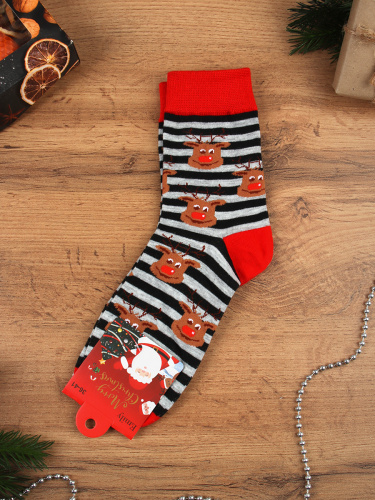 Носки р. 35-40 Новый год  / L826 /уп 10/400/1200/ ОДНА ПАРА/ МАРКА