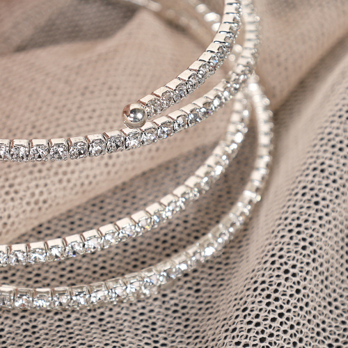 Браслет со стразами многослойный 4 ряда / GTDT-1/4 /уп 24/серебро