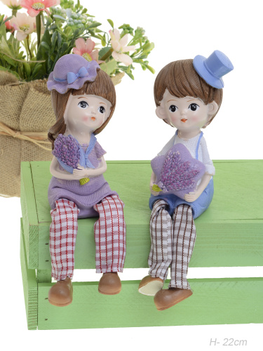 Фигурка Мальчик/Девочка с лавандой висячие ножки 2 штуки набор 22 см / 9935 /уп 60/