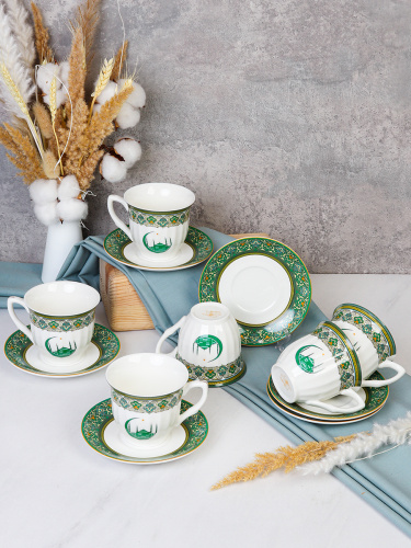 Чайный набор 12 предметов 250 мл / GREY-new ZSV02 /уп 8/ Муслим костяной фарфор