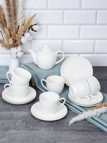 Чайный набор 13 предметов 250 мл Белый / YF8005 /уп 8/ Костяной Акция