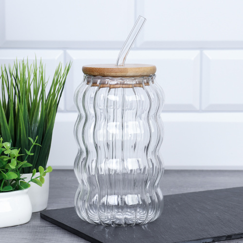 Банка стакан для смузи с трубочкой бамбуковая крышка 700 мл / LCWB10220 /уп 73/