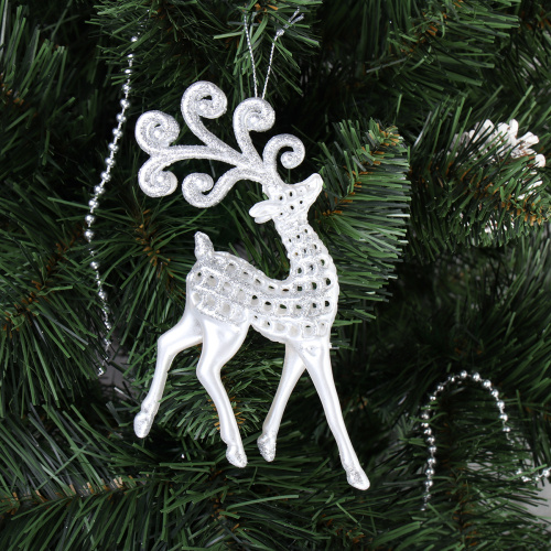 Новогоднее украшение Олень 10х16 см белый перламутр / LC24Y-003 /уп 48/192/