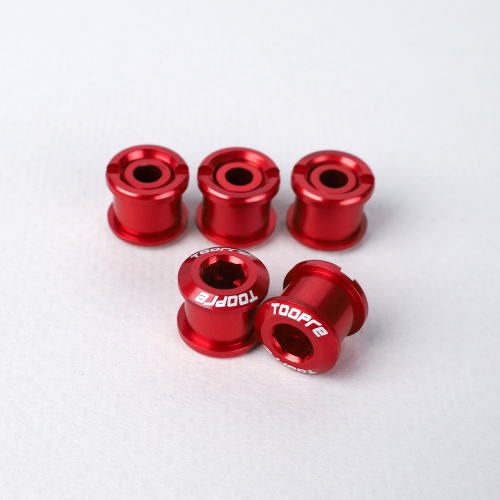 Бонки алюминиевые TOOPRE CN-02 12х12х9.6mm болт + гайка 8.5мм высота для крепления передних звёзд к системе шатунов. Набор 5 штук. Красный