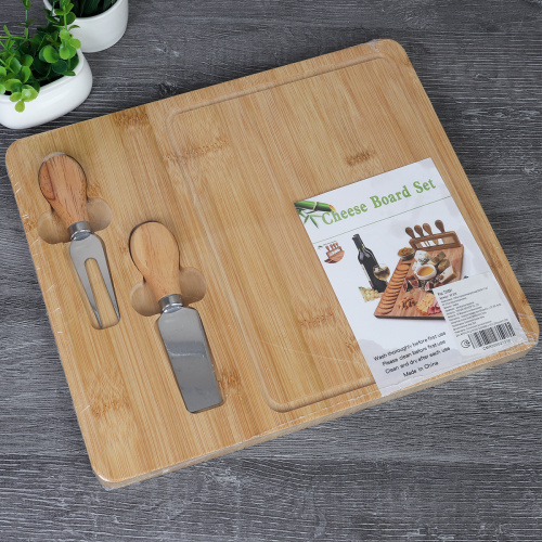 Доска разделочная и нож для сыра 25x30x1.5 см / KF-S10 /уп 24/* бамбук нож и вилка