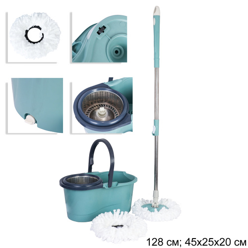 Ведро с отжимом и шваброй центрифуга нерж 45х20 см / EDX-456 /уп 25/ 2 насадки/без коробки