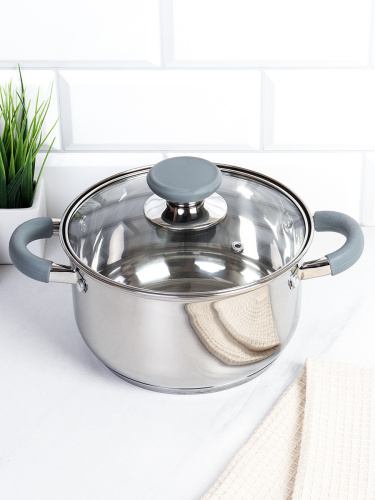 Кастрюля 2.4л  Элиос / LB-S-1106E-6-2,4 /уп 1/ индукция/ ручки с силиконом/ Гофрокороб/ KISIGA