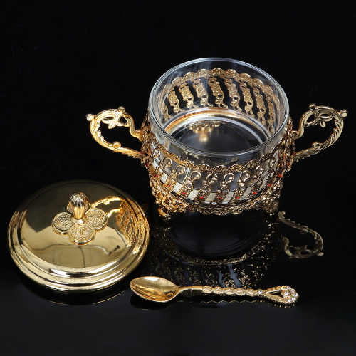 Сахарница 200 мл с ложкой / 210-1-золото /уп 48/