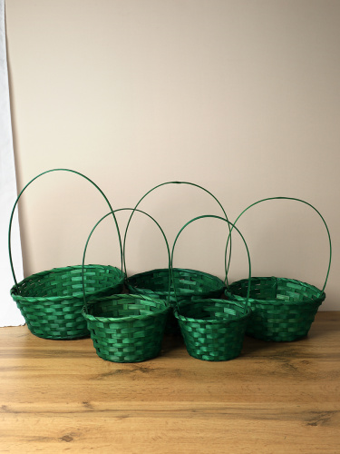 Корзина плетеная 5 штук набор зеленая / A-995/4 /уп 80/ручки отдельно