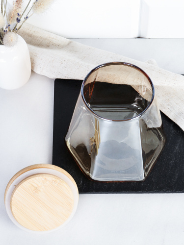 Банка для сыпучих бамбуковая крышка с фигуркой 800 мл 13х11 см / 9860 /уп 48/ новогодняя