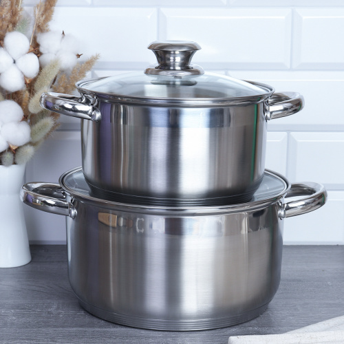 Кастрюля набор 8 предметов 2,5л,3,5л,4,5л,6л Ария/ Set 2 - R-151 /уп 2/ индукция/ круглые ручки/цветная коробка