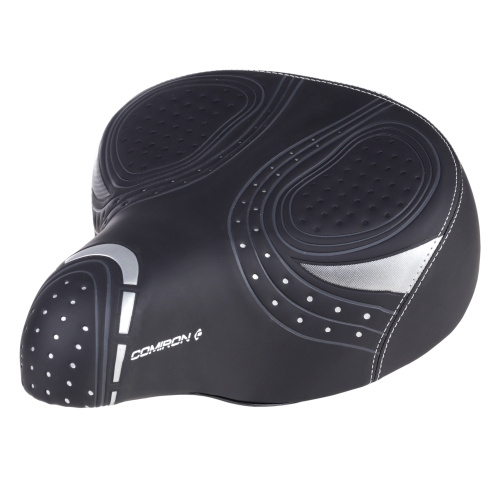 Седло велосипедное суперкомфортное COMIRON KING DIVAN 167-1C 260x220, Пена 57мм. Технологии: DW, ED, Spring, Верх: PU, Цвет: Чёрный+Серый /уп 16/