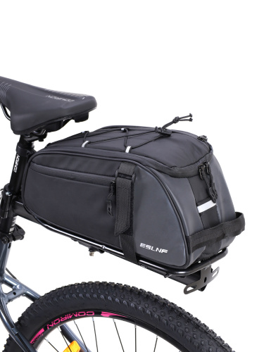 Сумка велосипедная на багажник ESLNF, основные отсеки на молнии, крепление velcro, боковые отсеки на молнии и с сеткой. Размер 12.5*35*14см. /уп 40/