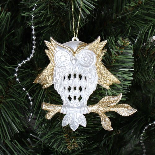 Новогоднее украшение Сова 12х10 см белый перламутр / LC24Y-006 /уп 80/320/