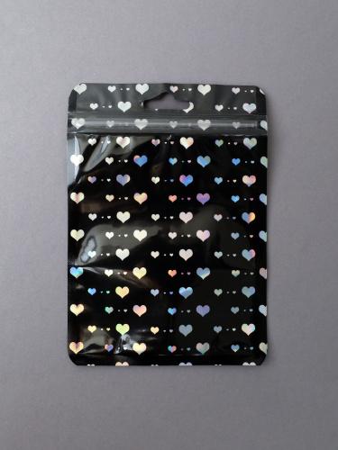 Пакет подарочный 10,5х15 см сердце черный / ZIP-01 /уп 100/5000/ zip-lock застежка