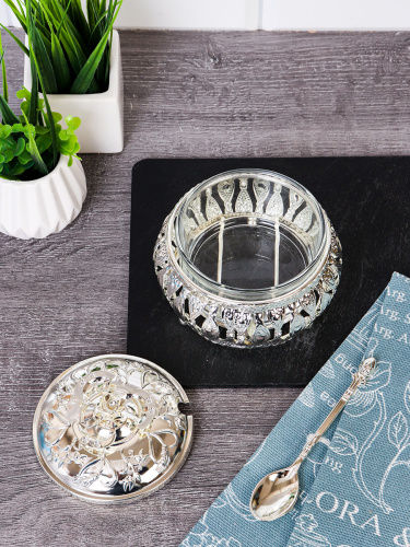 Сахарница с ложкой / 998-9-SILVER /уп 96/