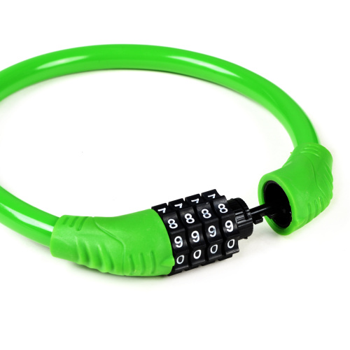 Замок тросовый кодовый R-LOCK 02, 4 разряда, 12х400мм, стальной трос, тактильно приятный PVC, вес 140 гр, зелёный /уп 200