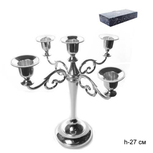 Подсвечник на 5 свечей 26 см  серебро / 10 /уп 30/ 