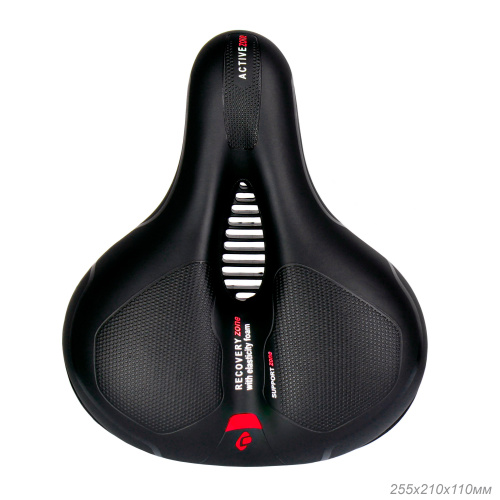 Седло велосипедное комфортное COMIRON BERN N669A 255x210, Технологии: ED, Эластомер, Верх: PU с пресс. принтом, Цвет: Чёрный+Красный/ АКЦИЯ /уп 20/