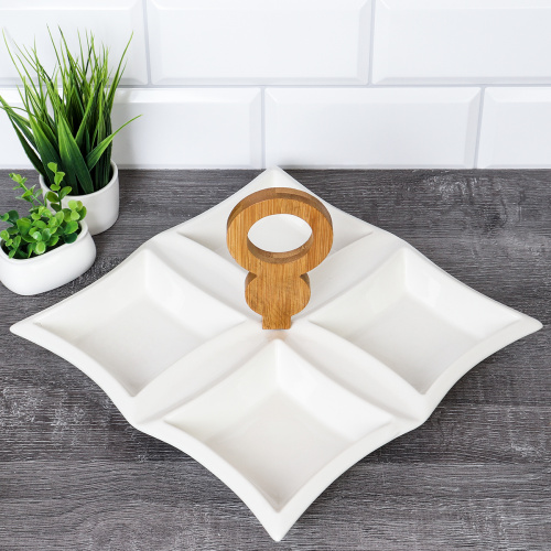 Менажница 4 секции 26,5 см / MK4 /уп 24/*Ц деревянная ручка