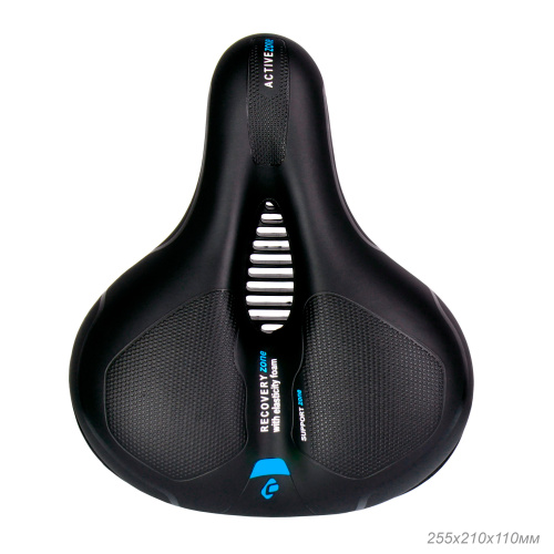 Седло велосипедное комфортное COMIRON BERN N669A 255x210, Технологии: ED, Эластомер, Верх: PU с пресс. принтом, Цвет: Чёрный+Синий/ АКЦИЯ /уп 20/