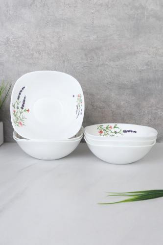 Набор суповых квадратных тарелок 6 штук 500 мл 165 мм / LKSW65 (2027) /уп 10/ Лаванда