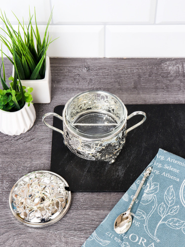 Сахарница с ложкой / 994-7-SILVER /уп 96/