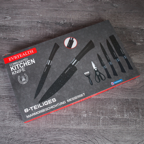 Набор кухонных ножей 6 предметов в магнитной коробке / WD-102 /уп 30/ножницы и овощечистка в комплекте