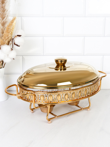 Мармит с подогревом 2,5 л Gold / HT95214-2.5 /уп 6/ жаростойкое стекло на металл подставке с крышкой