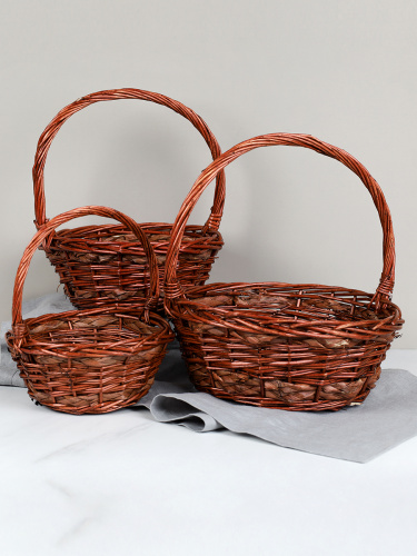 Корзина плетеная 3 штуки 33х12/27х10/22х9 см / S/3 22-39-KR /уп 28/темно коричневая круглая