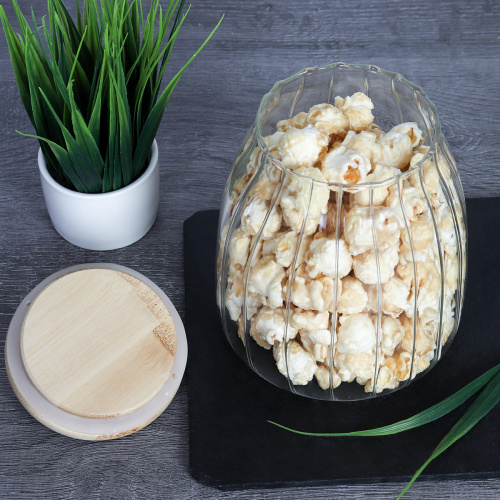 Банка для сыпучих бамбуковая крышка Бочонок рифленая 1100 мл / LCSC2433 /уп 60/