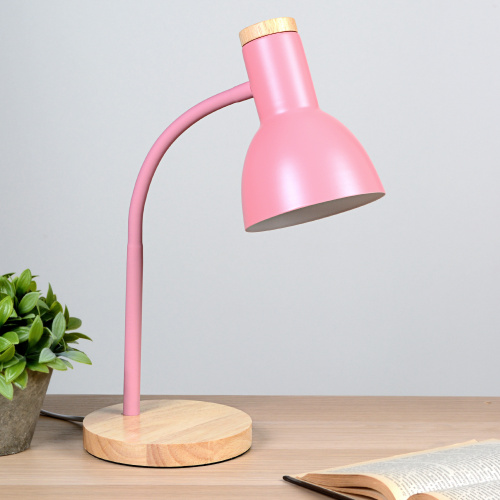 Настольный светильник Розовый плафон Деревянное основание E27 /Размер: 190мм*460мм С лампой светодиодной 6Вт Три режима тёплый-нейтральный-хол /уп 10/