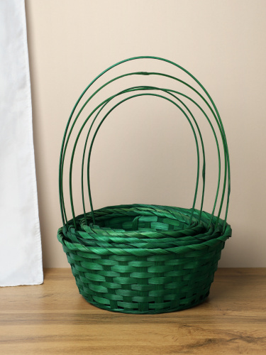 Корзина плетеная 5 штук набор зеленая / A-995/4 /уп 80/ручки отдельно