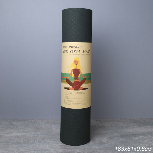 Коврик для йоги и фитнеса спортивный гимнастический двухслойный TPE 8мм. 183х61х0,8 цвет: светло-зелёный / YM2-TPE-8G /уп 12/