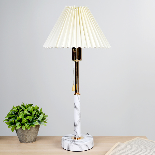 Настольный светильник желтый абажур Основание мраморный рисунок /Размер: 280мм*530мм С лампой светодиодной 6Вт. Три режима: тёплый-нейтральный /уп 10/